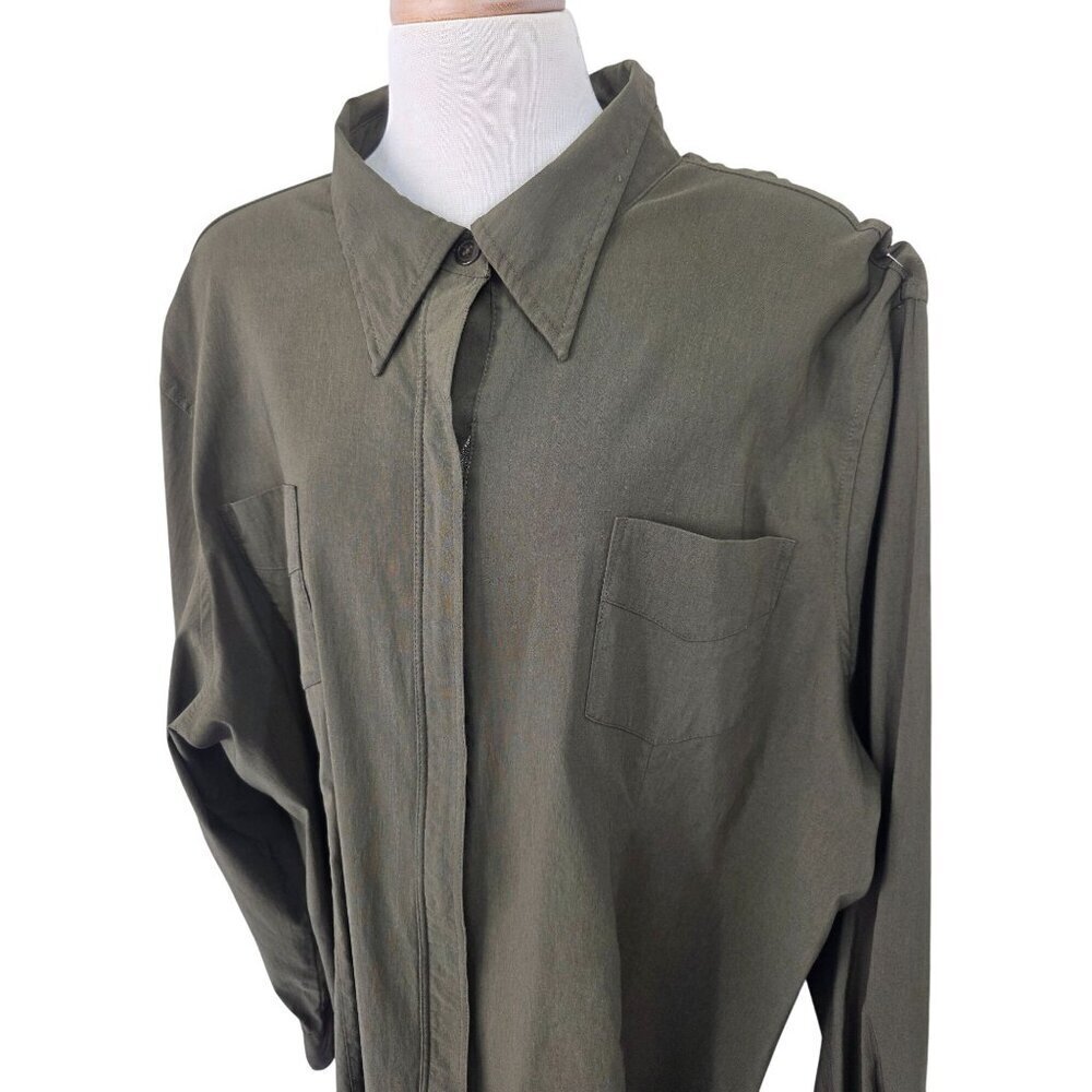 Venezia Jeans 90s Y2K Full Zip Shirt Jacket Womens Size 22/24 Olive Rayon Nylon